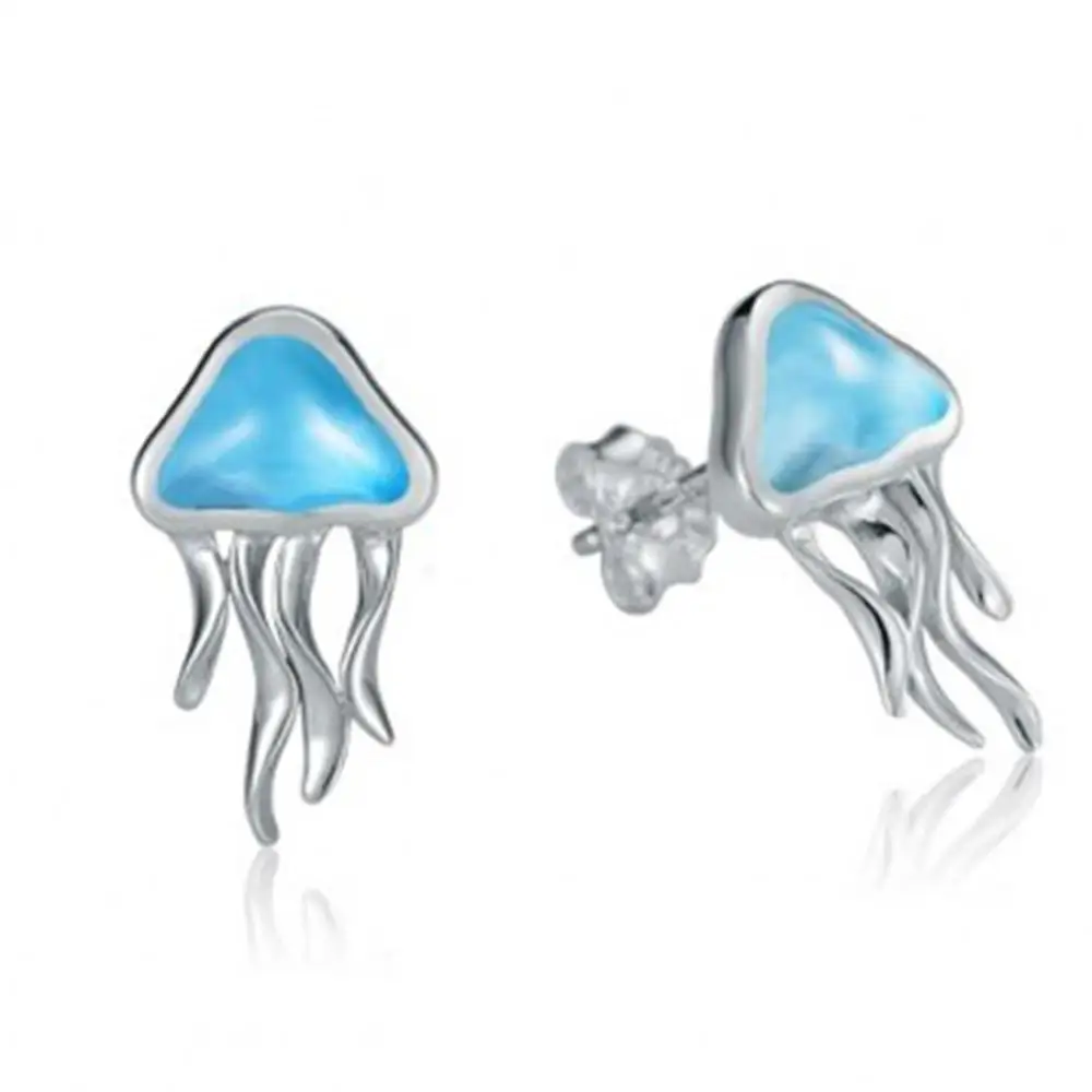 

Natural Larimar Earring Silver Jewelry Jellyfish Stud Earring 925 Sterling Silver Women Earrings For Gift