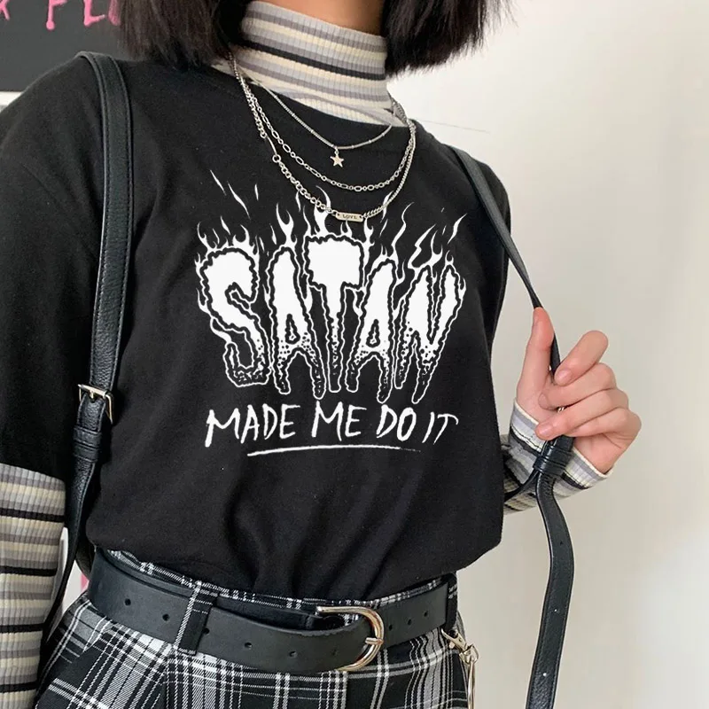 Футболка Satan Made Me Do It с алфавитом в стиле хип-хоп панк готика Harajuku повседневная