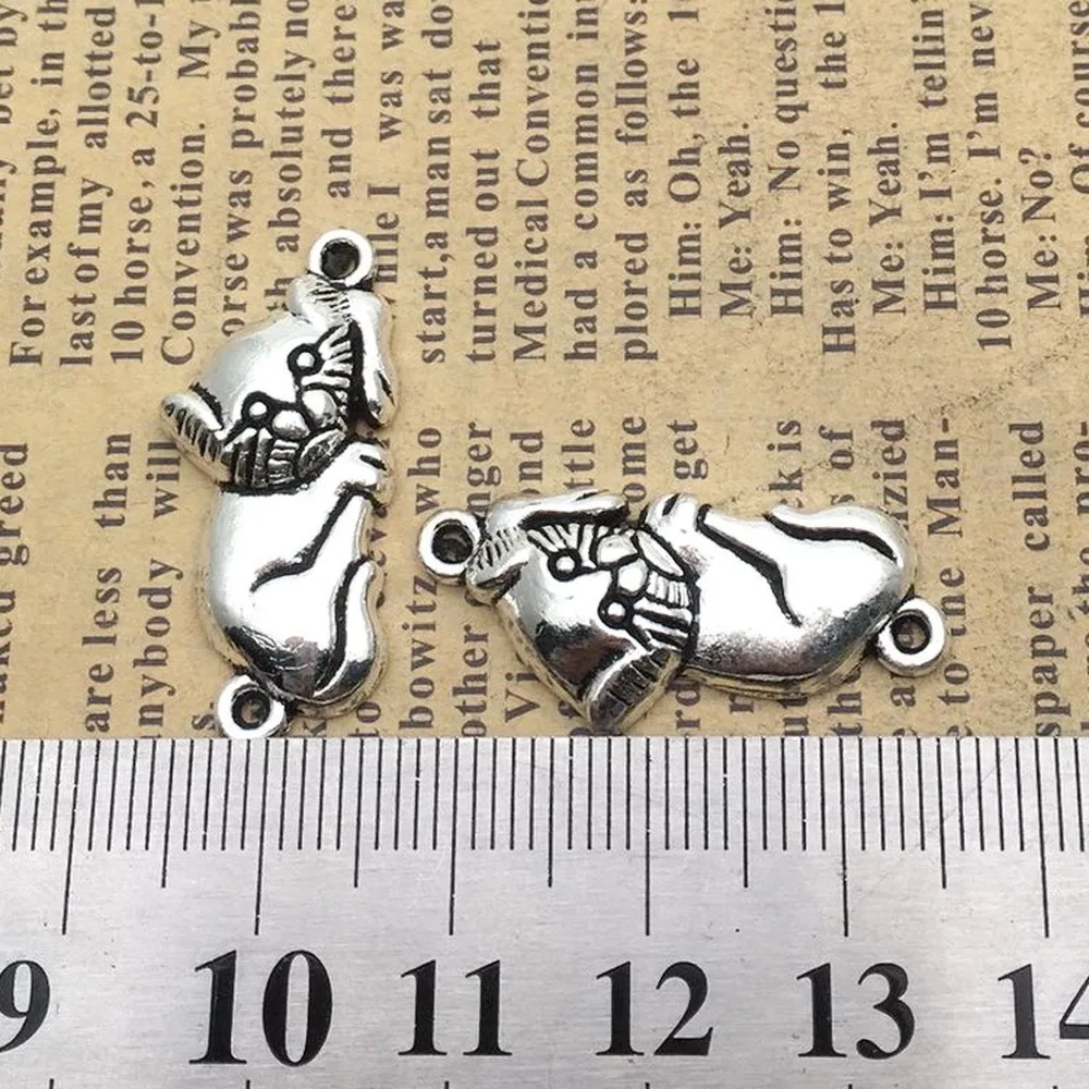 

100pcs Cat Connectors Charms 13mm x 29mm DIY Jewelry Making Pendant antique silver color