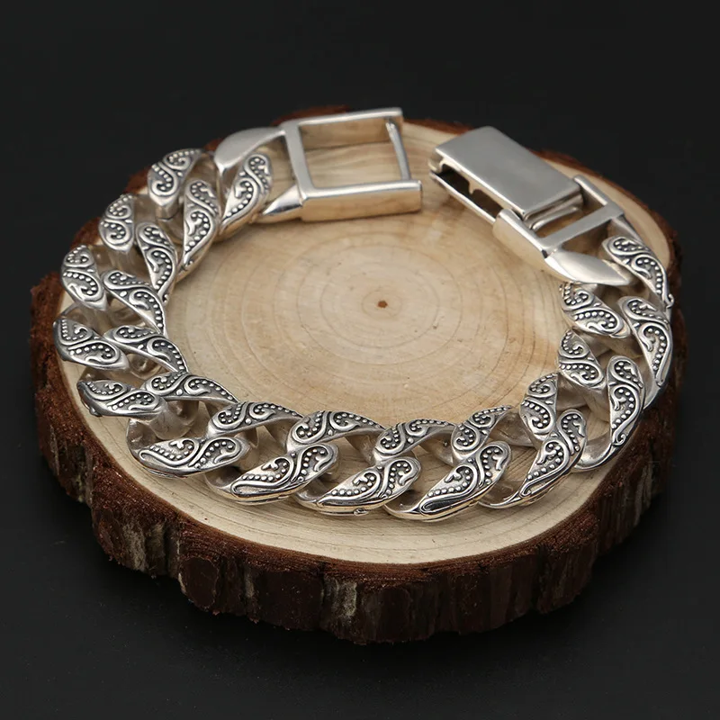 925 пробы серебро Цвет Для Мужчин's модный браслет широкий 16 мм полированная