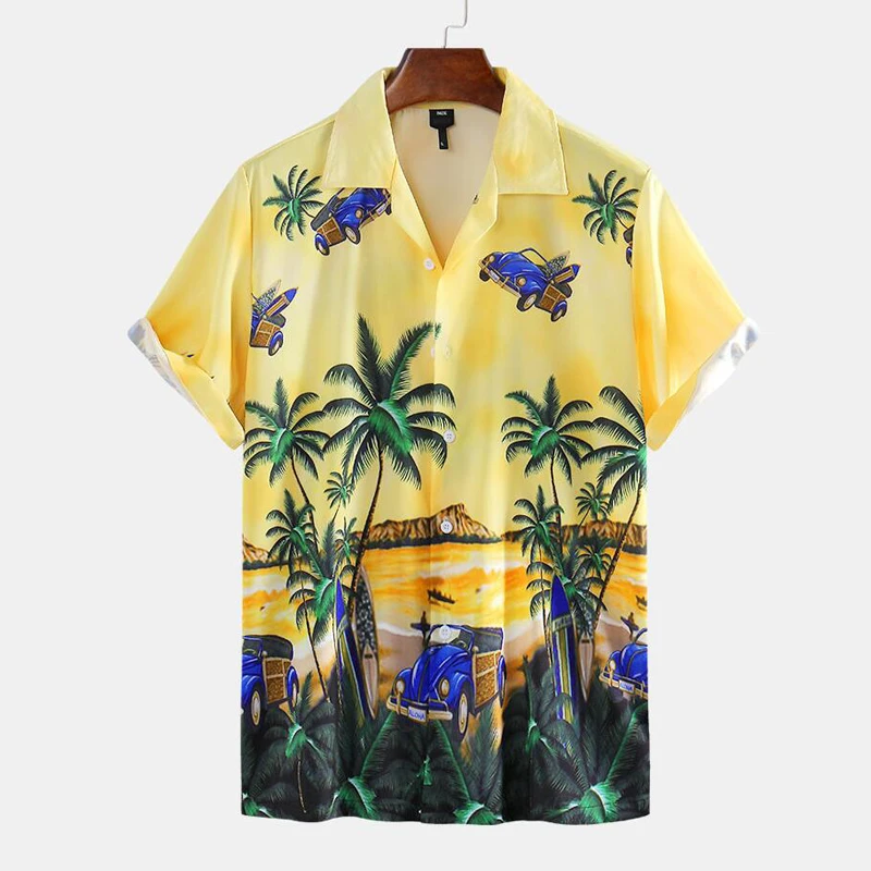 

Гавайская пляжная рубашка в японском стиле, мужская повседневная Уличная одежда, лето 2020, гавайская Праздничная рубашка, гавайская рубашка ...