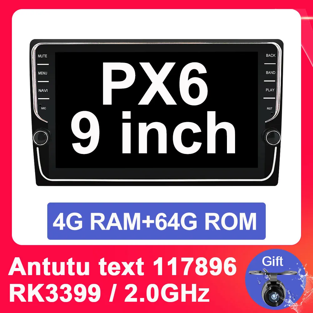 9 inch PX6 6CORE Eunavi 9 дюймов Android 9,0 универсальный автомобильный Радио стерео 4G 64G RK3399 2 din Автомобильный dvd-плеер на основе Android gps навигация wifi BT аудио - Цвет: 9 inch PX6 6CORE