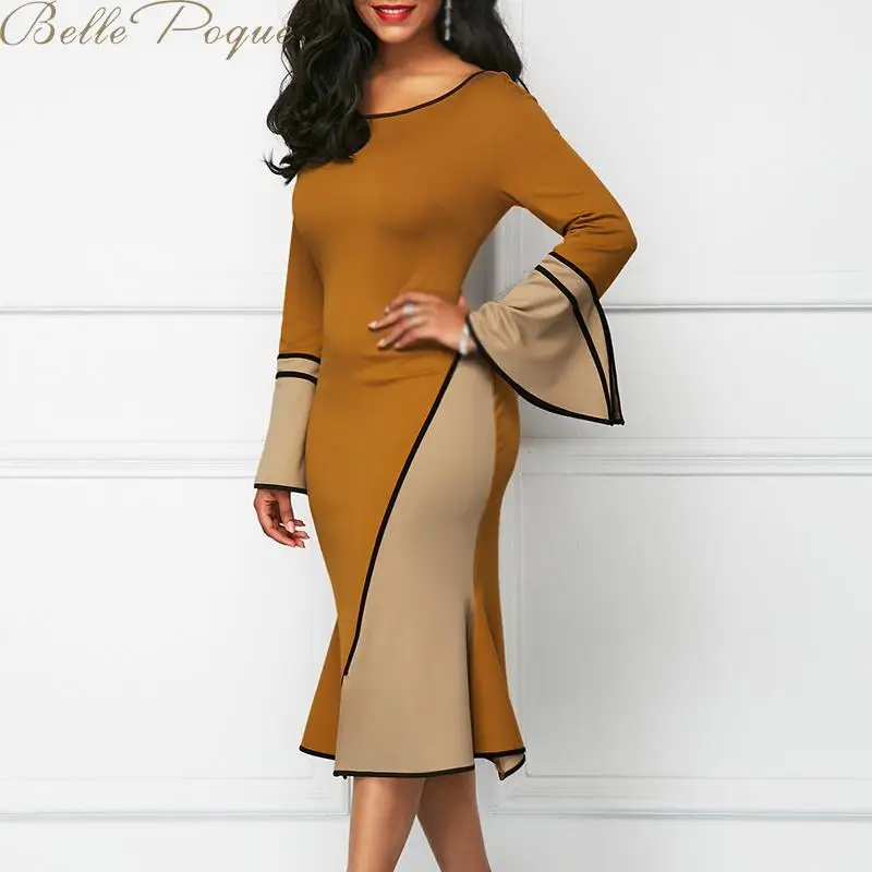 Belle Poque 2019 осень зима сексуальное платье с расклешенными рукавами женские платья