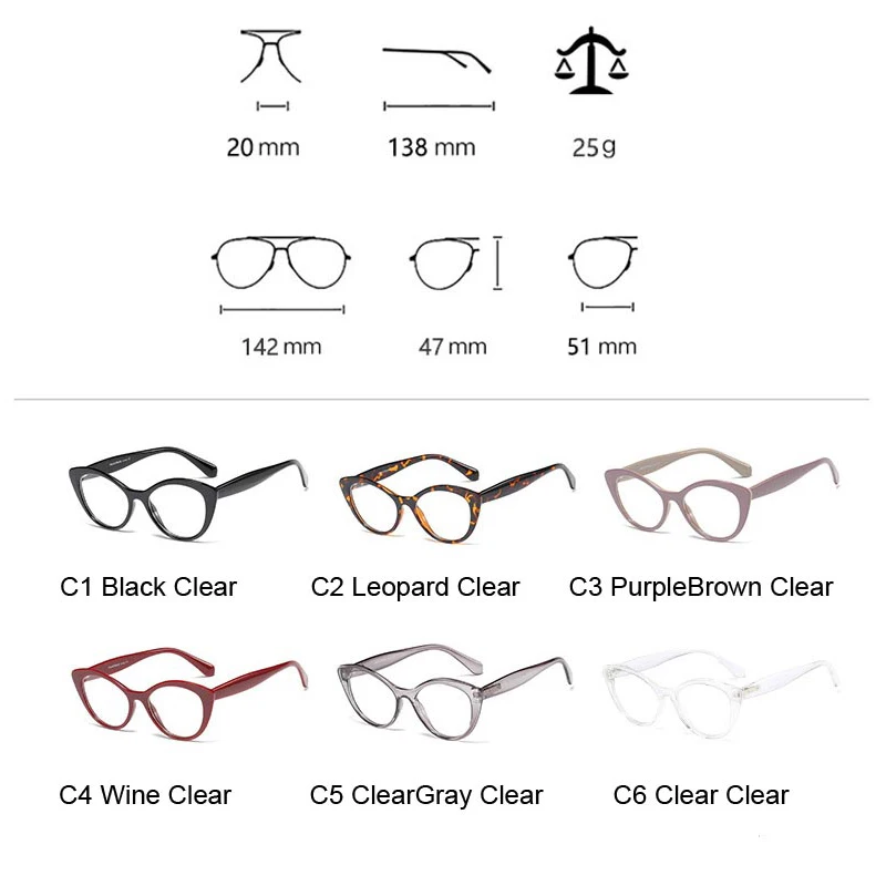 Fashion Cateye Glasses Frame Women USA StyleTrendy Oval Eyeglasses Frame Vintage Clear Lens Glasses Optical Spectacle Frame