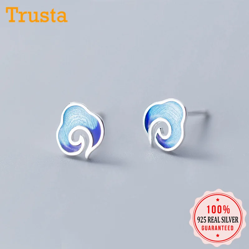 Серьги гвоздики Trusta из серебра 100% пробы женские ювелирное изделие 925 с голубыми