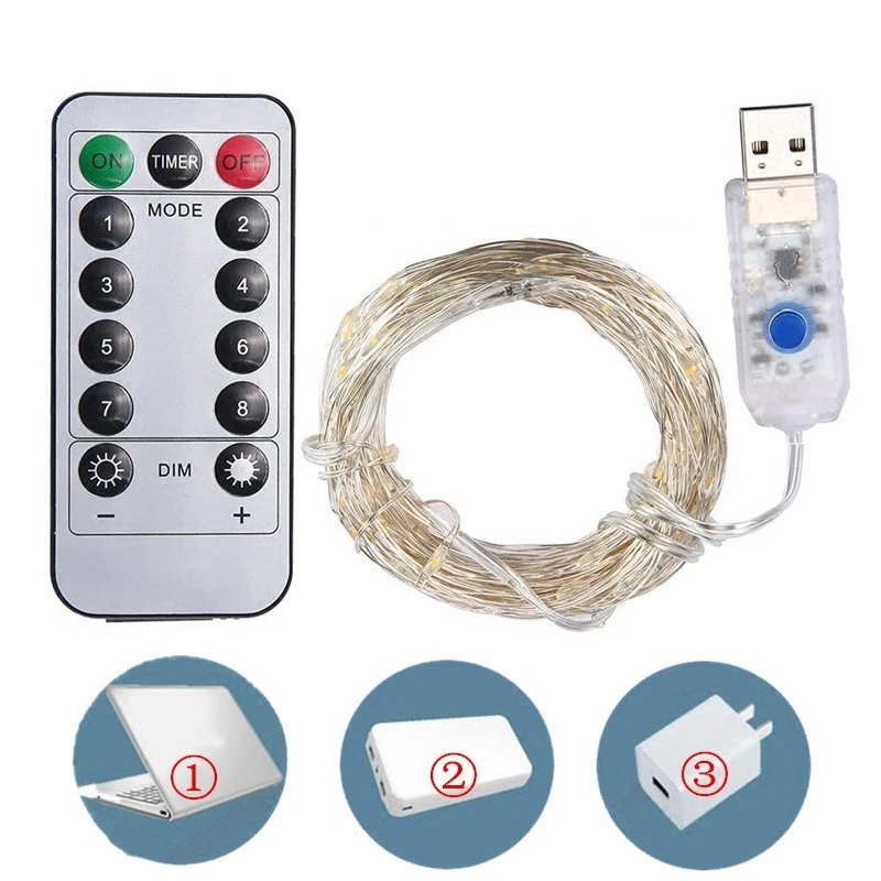 8 режимов дистанционного управления USB питание 5 м/10 м 50/100 LED Серебряная медная
