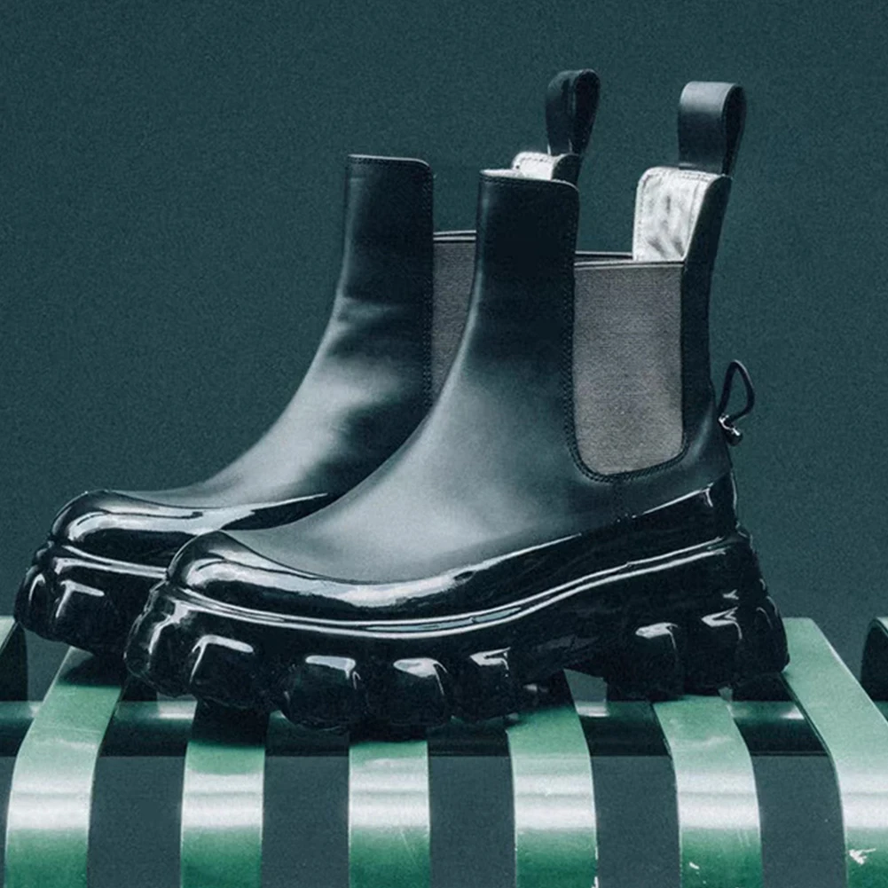 

2021 Spring Autumn New Fashion Solid Ankle Boot Chunky Platform High Thick Heels Cool Street Style Motorcycle Boots Chelsea Boot