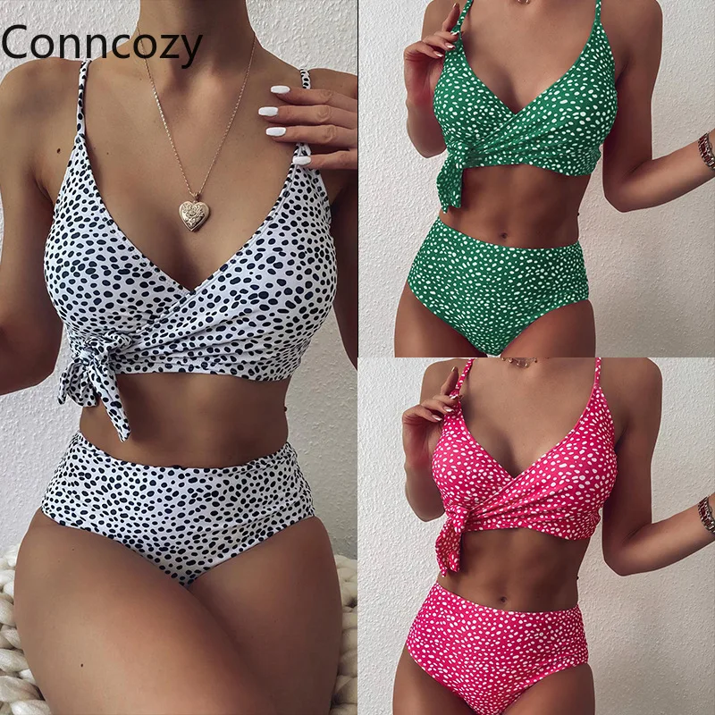 

Женский купальный костюм с цветочным принтом, кружевной купальный костюм с перекрестными лямками и высокой талией, комплект бикини, 2021