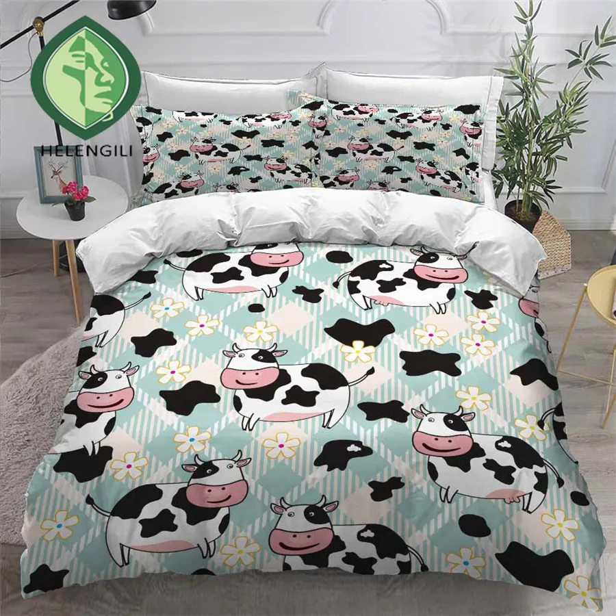 

HELENGILI 3D Bedding Set Cow Print Duvet Cover Set Bedclothes with Pillowcase Bed Set Home Textiles #COW14