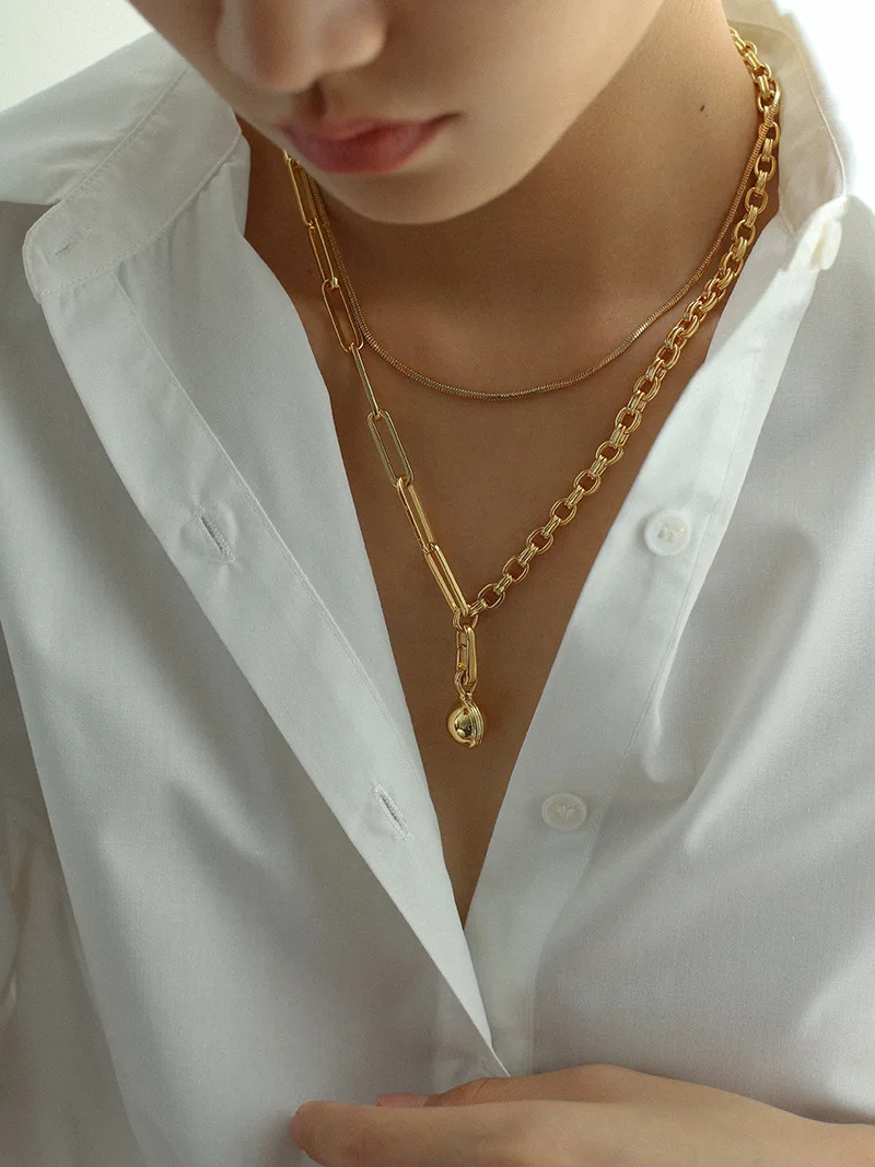 

Brass With 18K Gold Detachable Ball Chains Necklace Women Jewelry Runway Gown Boho Hiphop Rare Glam Japan Korean Fashion Ins