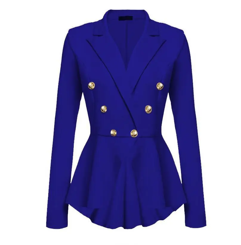 navy blue Модный приталенный Женский блейзер, куртки для женщин s, белые женские блейзеры, Женский офисный жакет, элегантный женский однотонный жакет на пуговицах размера плюс - Цвет: navy blue