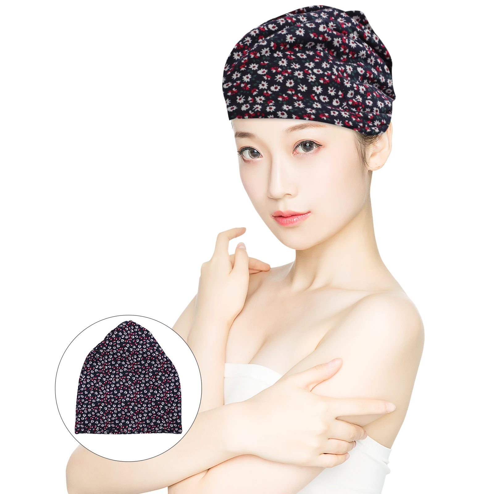 

3pcs Printing Headscarf Cap Cozy Cotton Nightsleep Cap Sleeping Cap for Home Travel