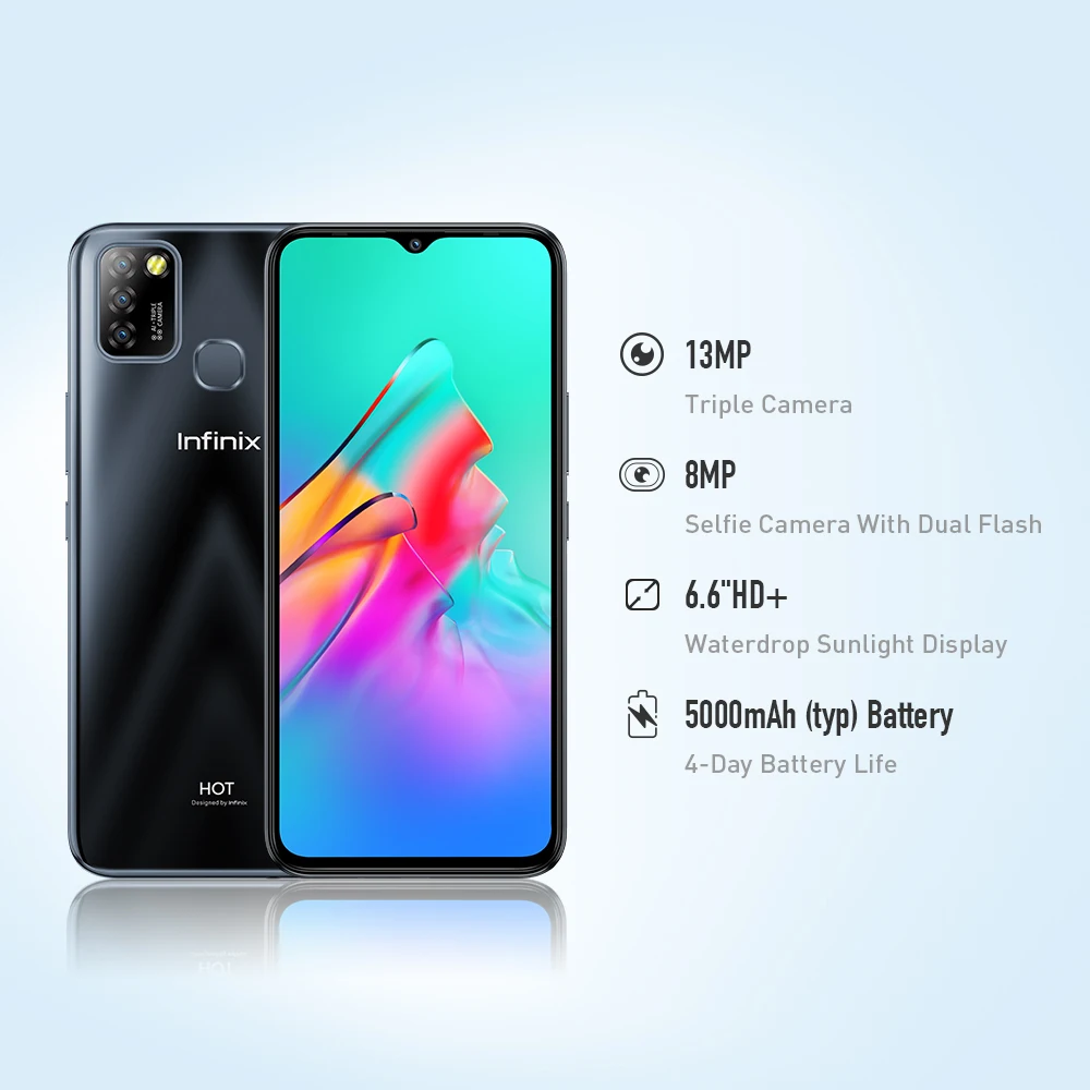 infinix hot 10lite 2gb32gb smartphone 6 6 hd waterdrop sunlight display 5000 mah 13mp triple camera dts audio processing free global shipping