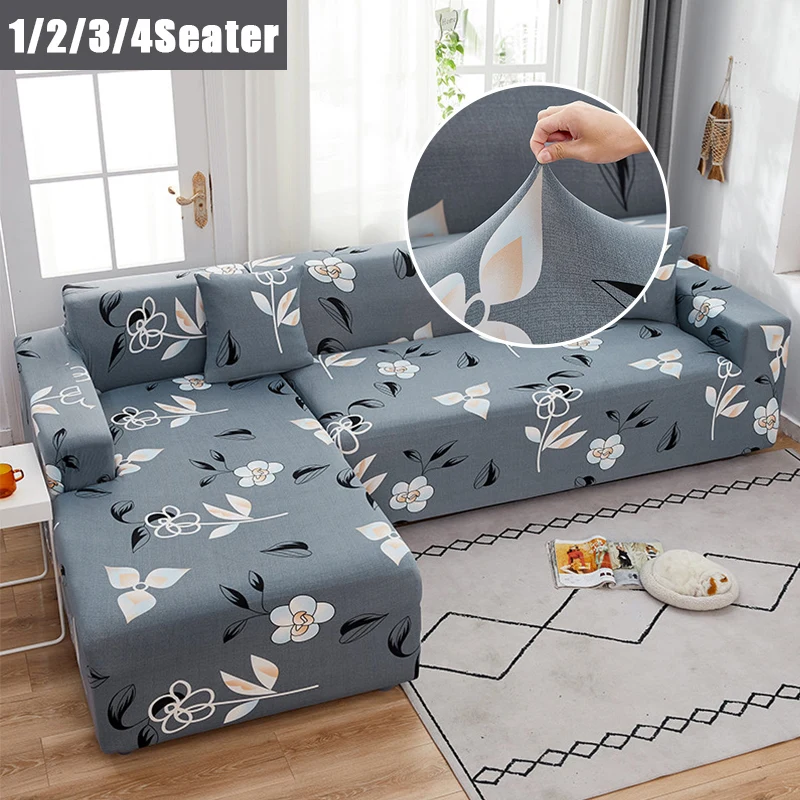 

Grey Floral Prints Elastic Stretch Sofa Cover All-inclusive Sectional L Shape Sofa Couch Slipcover Sofa Covers for Living Room