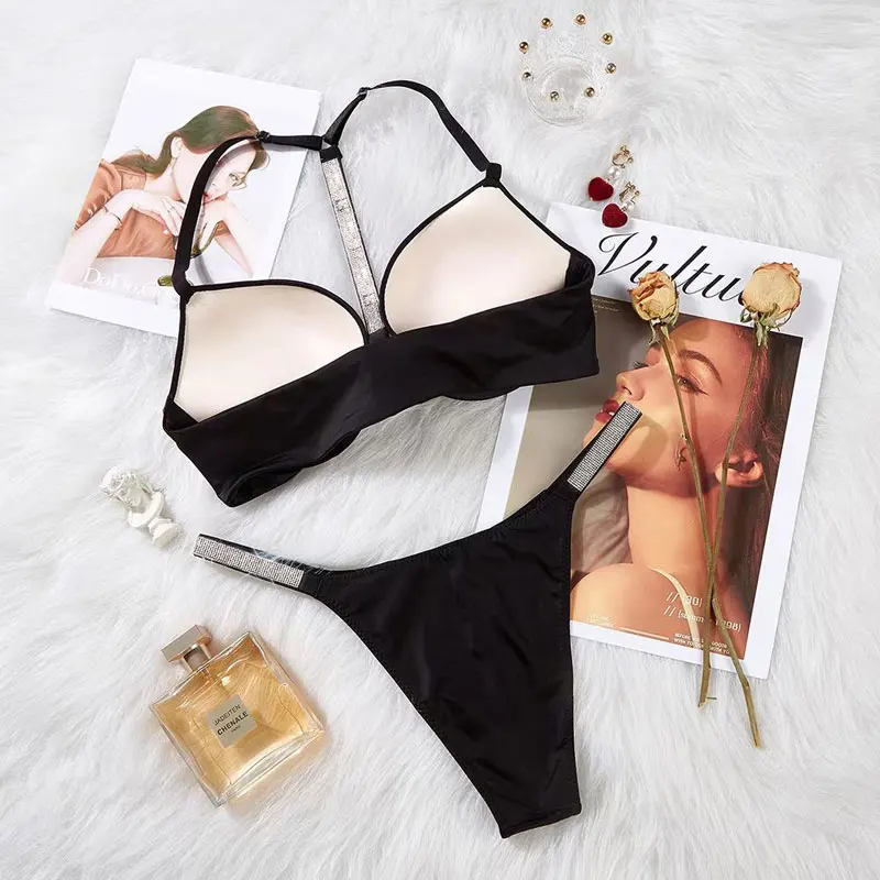 

Luxury Rhinestone Underwear Women Diamond Push Up Bra Sexy Lingerie Adjustable Strap Bikinis Set Comfortable 2 Piece Sets Bras