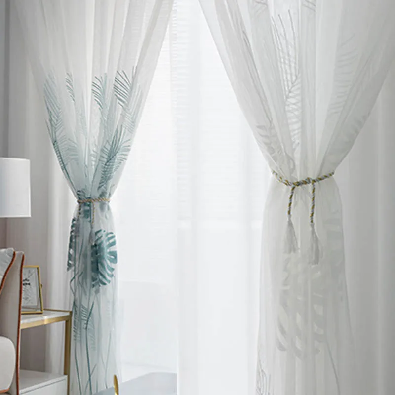 Пасторальный оконный экран с вышивкой пальмовых листьев японский дышащий и