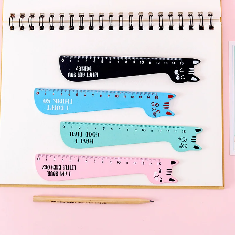 Kawaii 15CM Cat Wooden Ruler Cute Parallel Straight School Scale Rule For Kids Drawing Drafting Tools Korean Stationery | Канцтовары для