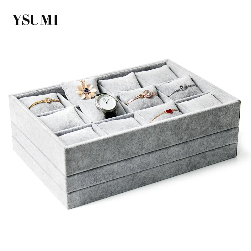 YSUMI бархатная 12 ячеек подушка для ювелирных изделий Дисплей Стенд часы дисплей