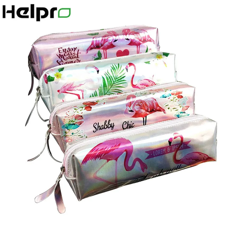 Лазерный Фламинго пенал качество PU школьные принадлежности канцелярские