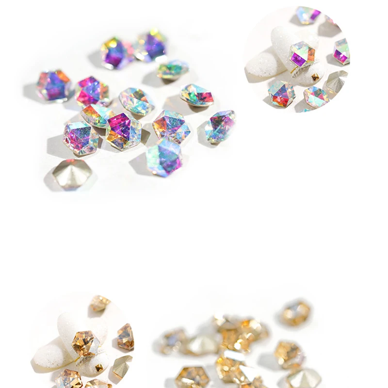 Шестигранные блестящие стразы драгоценные камни для ногтевого дизайна
