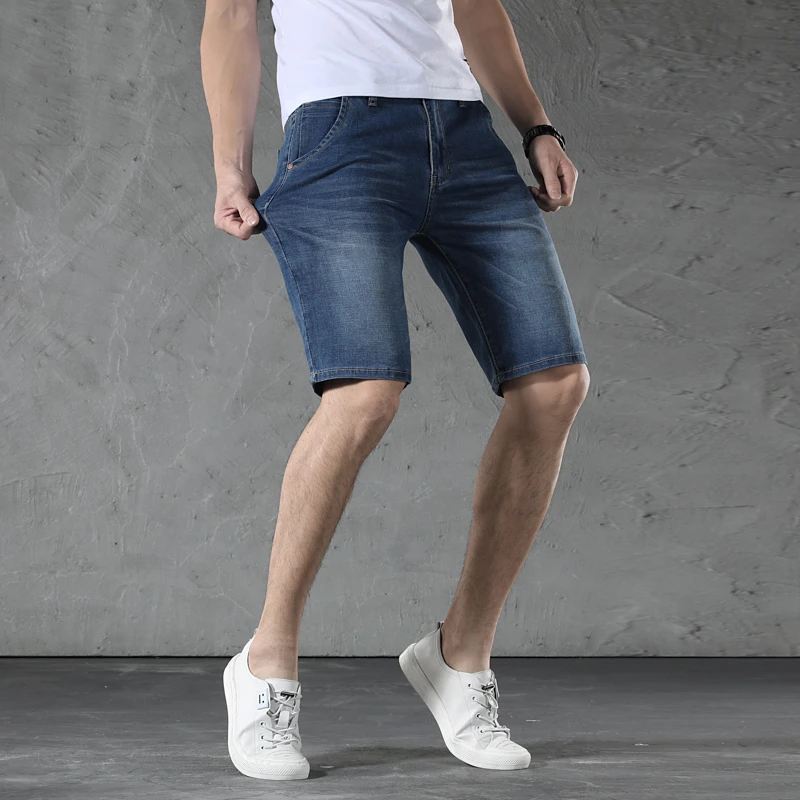 

40 42 44 46 48 Men's loose straight denim shorts 2021 summer brand clothing young men's stretch large size casual Jeans blue