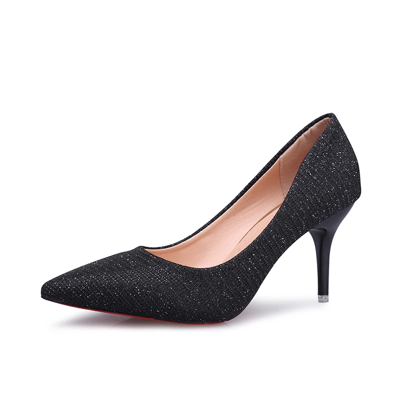

Women's high heels 2018 new spring pointed silver single shoes fashion work shoes