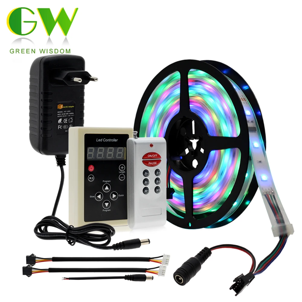 1903 IC Magic Dream Color LED Strip RGB 5050 5M 10M Full Color Chasing Lamp Decoration Lights+133 Program RF Controller+Adapter