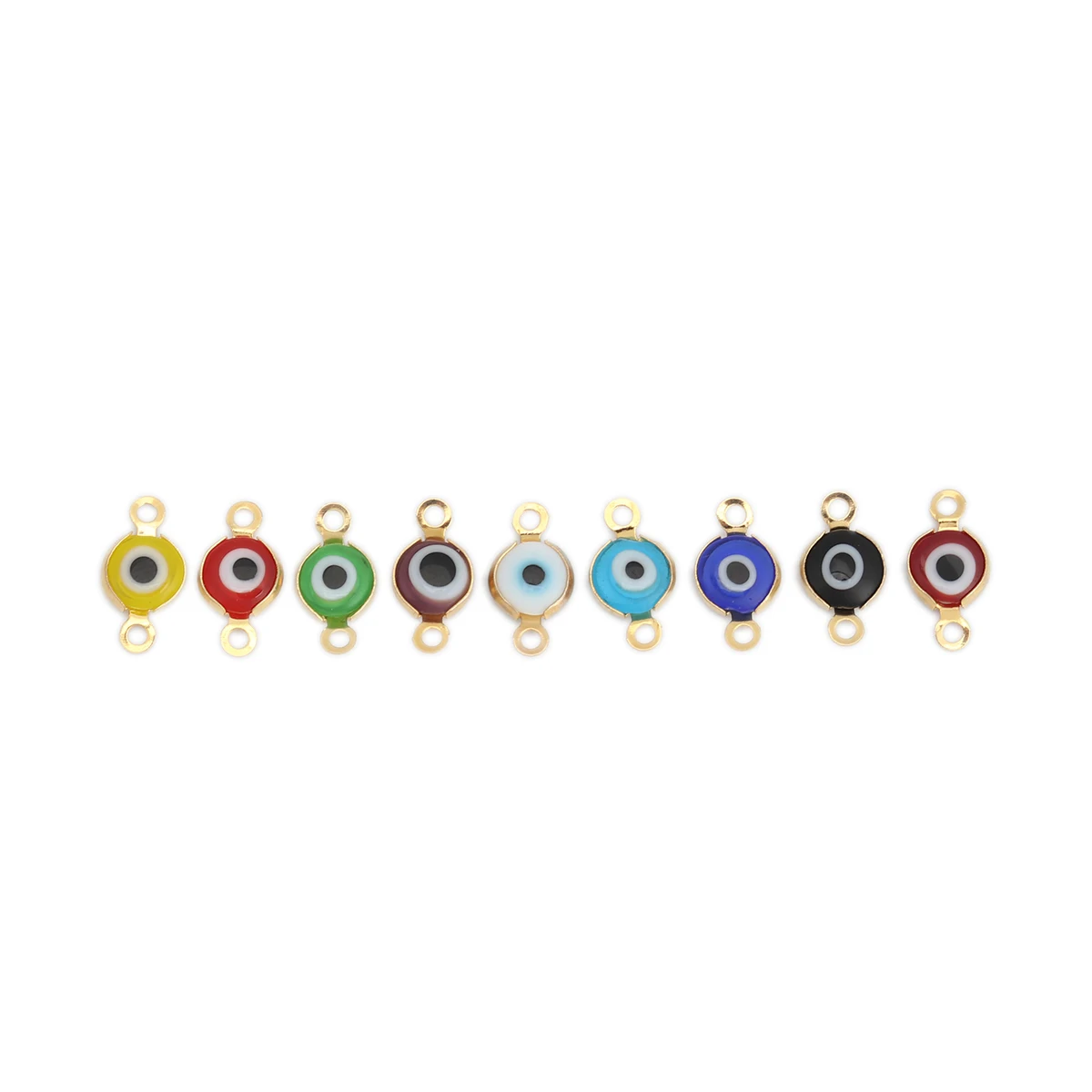 

10 PCs 12x 7mm Charm DIY Connectors Round At Random Evil Eye With Resin 304 Stainless Steel Cabochons Handmade Jewelry