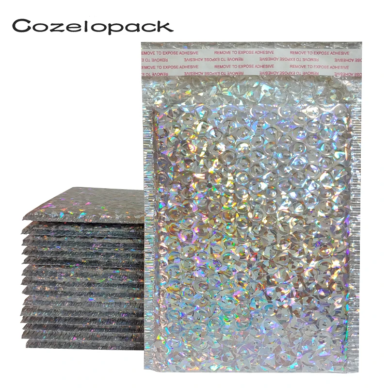 50PCS Holographic Metallic Bubble Mailer Glamour Colorful Silver Shades Foil Cushion Wedding bags Padded Shipping Envelopes