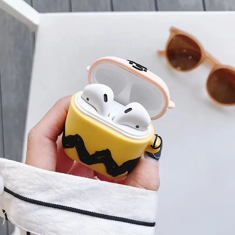 Для AirPods 1, 2 чехла, коричневые, с мультяшными забавными собачками, Bluetooth, беспроводные наушники, зарядное устройство, коробка, крышка для Apple Airpods, 2 пальца, ремешок