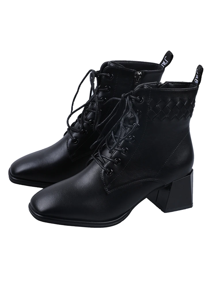 

Women's boots ankle boots 2020 autumn and winter new fashion thick heel zipper square toe lace mid-heel ankle boots