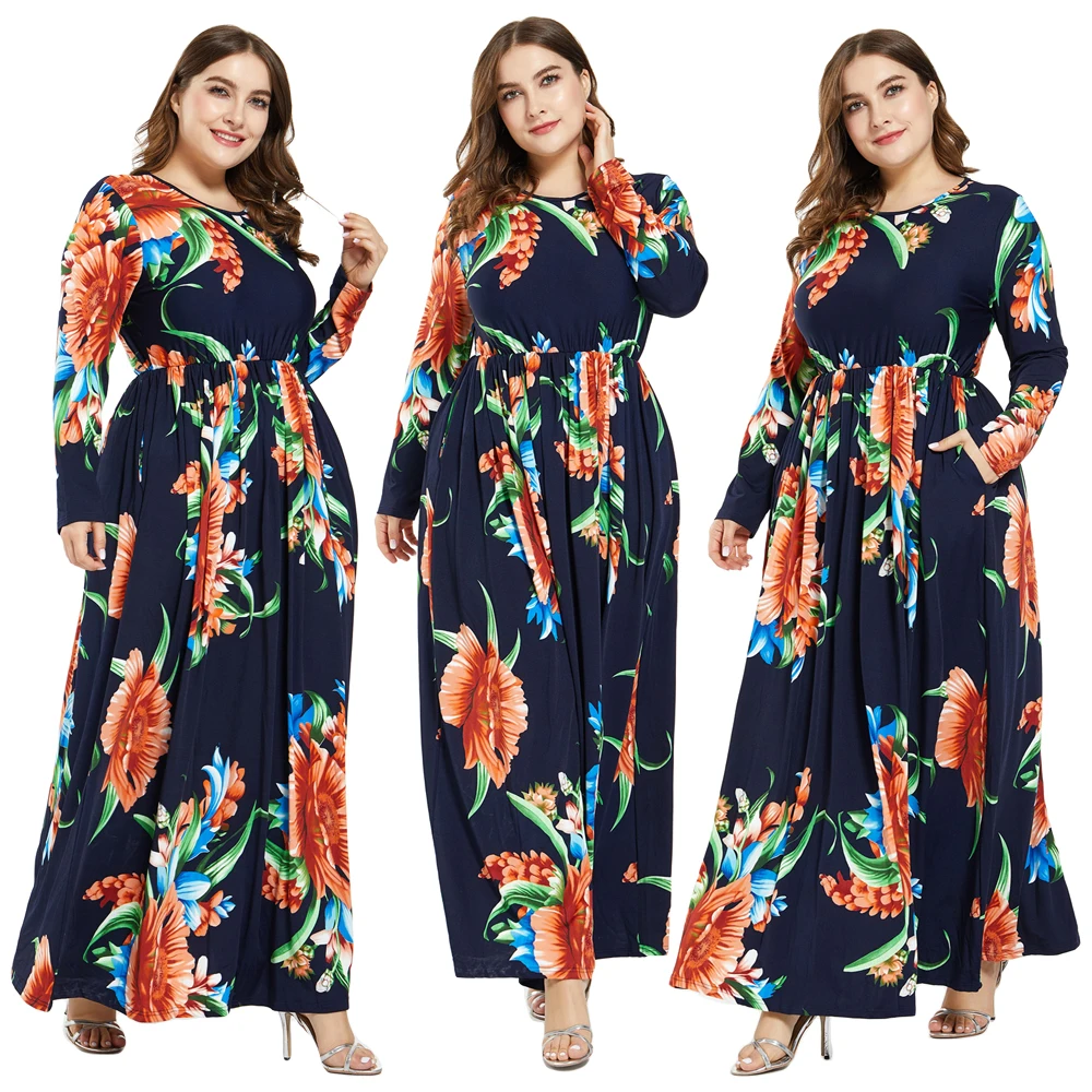 Модное женское платье с длинным рукавом и принтом в мусульманском стиле богемный