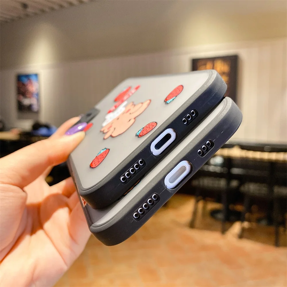 

Strawberry Bear Phone Case For Iphone 12 Pro Max Coque Side Print Skin Feel Matte Cover For Iphone11 XR X 7 8 Plus SE2020 Fundas