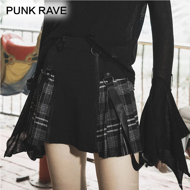 Женская плиссированная юбка А силуэта короткая клетчатая в стиле Харадзюку панк