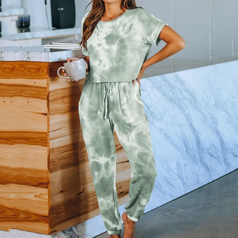 Женский комбинезон с карманами комбинезоны коротким рукавом для взрослых ночная