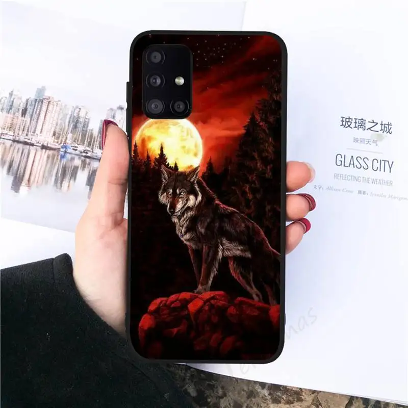 

Moon roaring wolf Phone Case black For Samsung galaxy S 21 20 10 8 A 51 71 50 21s 70 40 20 20e note 10 plus Ultra 5g fe