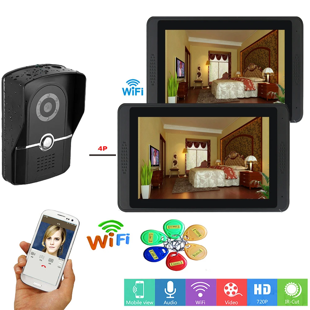 SmartYIBA 7 дюймов WIfi беспроводной от 1 до 2 видео домофон дверной звонок RFid карта