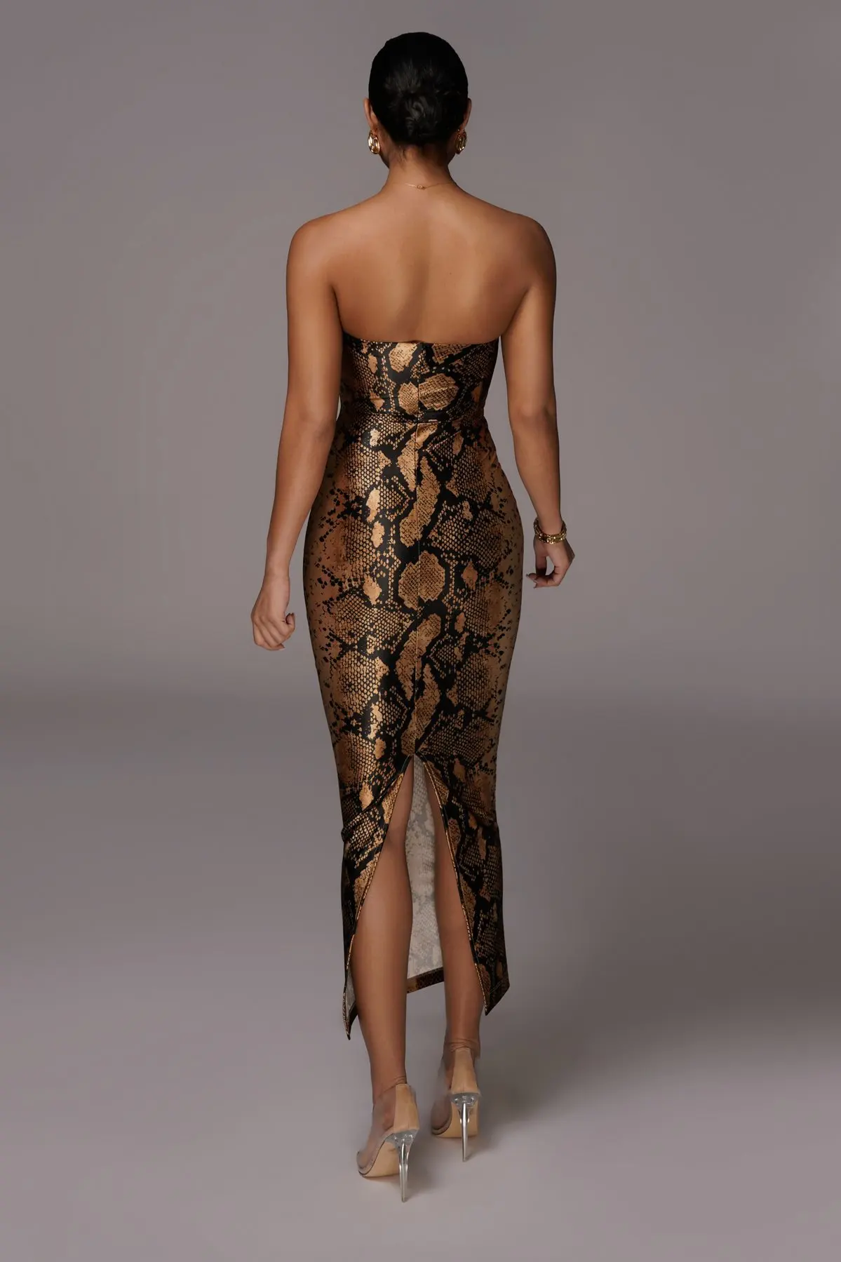 

Banquet Dress New Sense Snake Pattern Wrapped Chest Strapless Split Long Skirt Fashion Slim Slimming Dress Hot Sale 2021