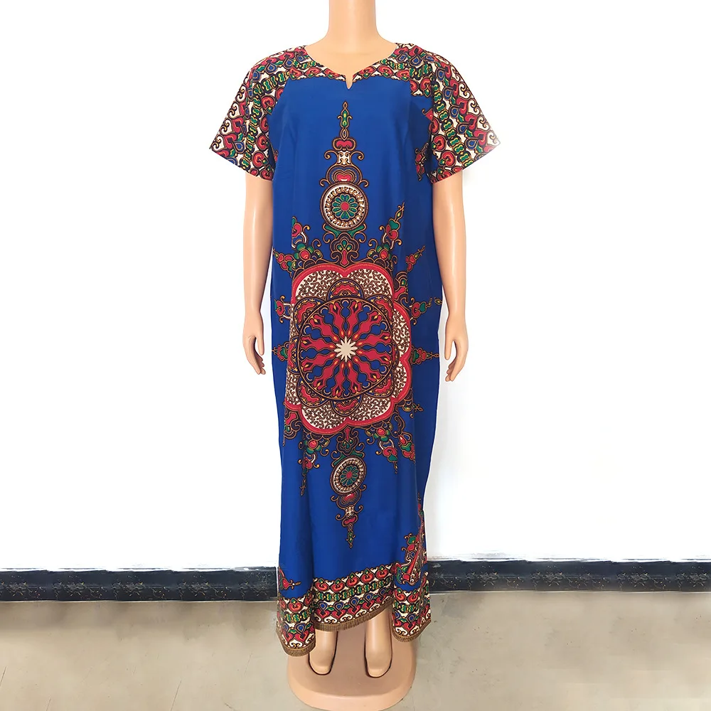 

Мусульманское платье с голубым принтом, платье с коротким рукавом в африканском стиле, модель 2022 года на весну, Женская Повседневная Свобод...