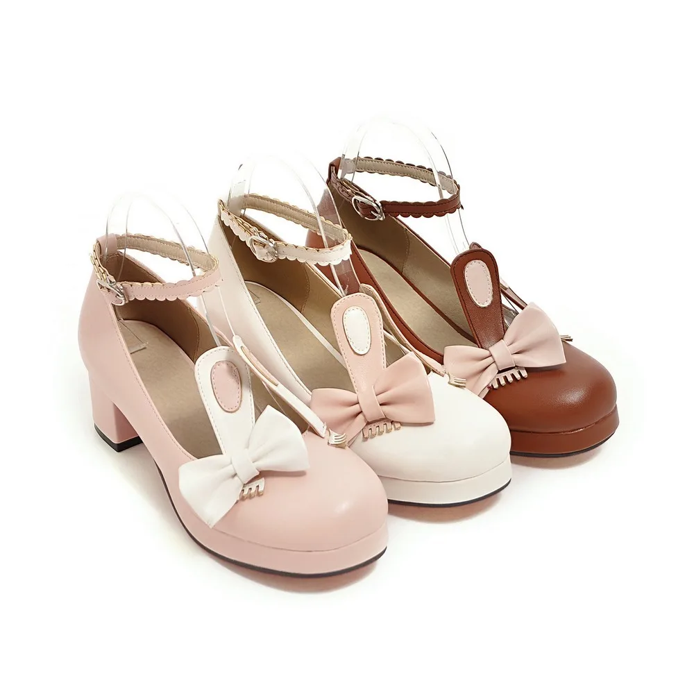 Spring Autumn Sweet Lolita Rabbit Ears Shoes Girls Pumps Single Med Heel Student Party Cosplay 2021 Fashion Tide Dropshipping