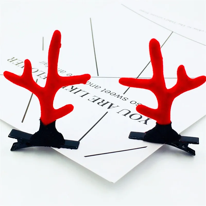 Новые милые рога оленя для волос заколки Рождество Новый год красный оголовье