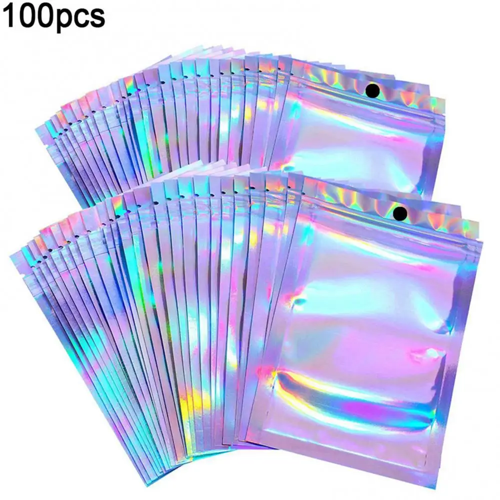 

60% Hot Sales!!! 100Pcs/Set Clear Holographic Laser Seal Bags Eyelashes Package Storage Pouch