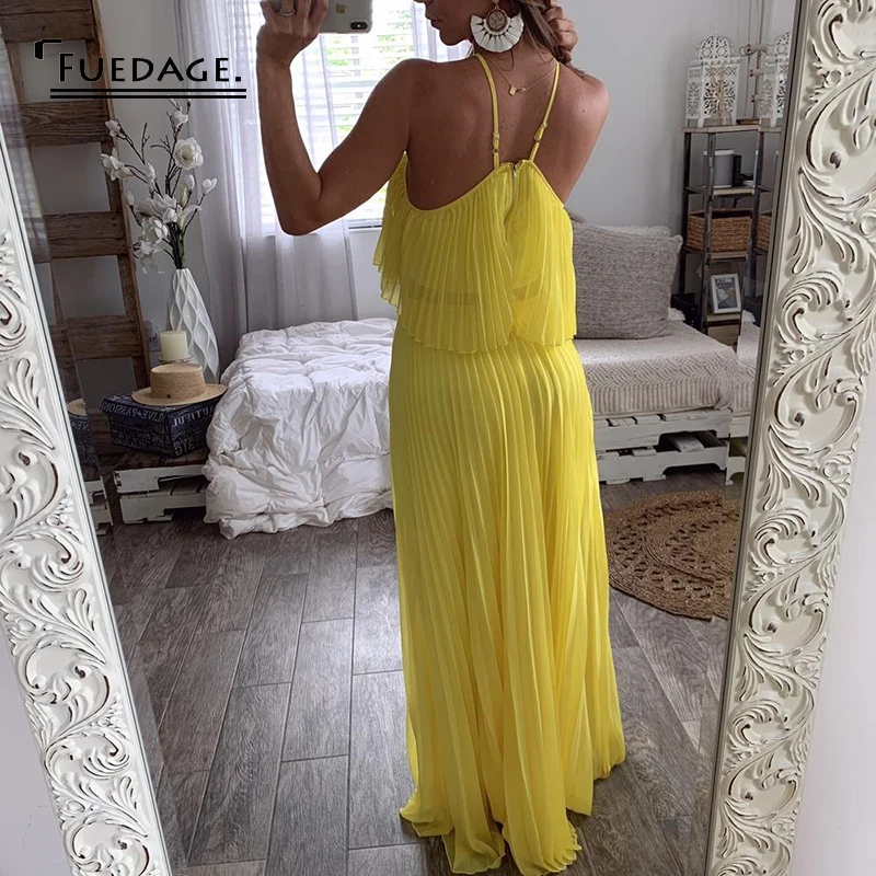 Fuedage Летний шифоновый Зеленый сексуальный комплект из двух предметов с рюшами