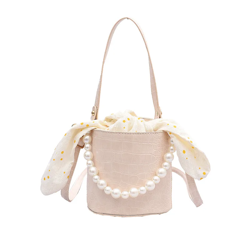 

Summer Small Crossbody Handbag Female 2021 New Trendy Fashion Celebrity Design Pearl Chain Bucket Messenger Bag for Women