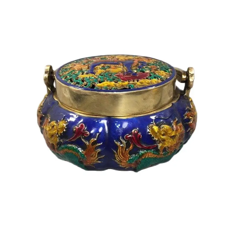 Tibet Nepal Old Cloisonne Copper Bead Enamel Painted  Incense Burner