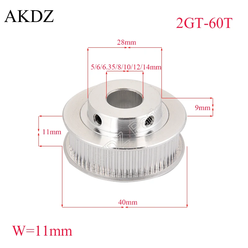 

60 teeth GT2 Timing Pulley Bore 5mm 6.35mm 8mm 10mm 12mm 14mm for belt width 9/10mm used in linear 2GT pulley 60Teeth 60T