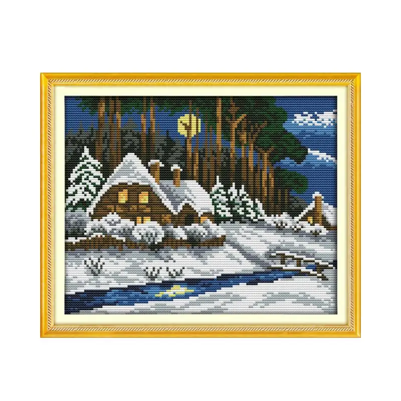 

Winter forest cross stitch kit landscape18ct 14ct 11ct count printed canvas stitching embroidery DIY handmade needlework