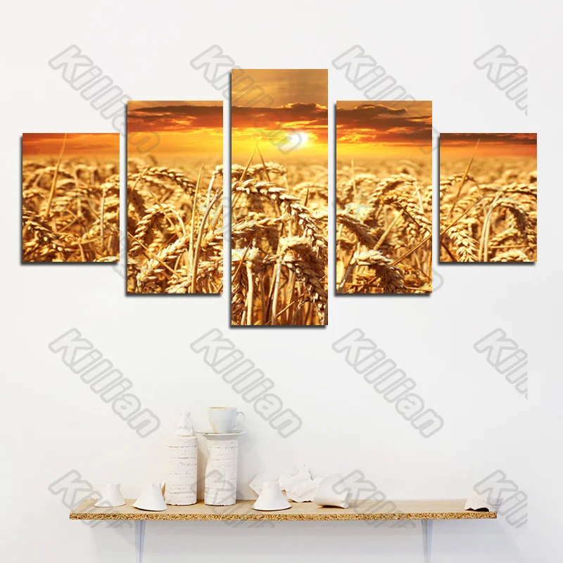 

Landscape Style Canvas Painting Bed Home Decoration Prints 5 Pieces Golden Wheat Field Decoration Living Room Wall Mural