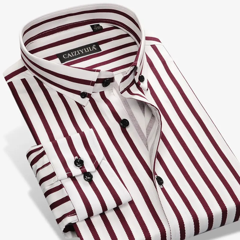 Мужская классическая рубашка в полоску белая деловая стиле смарт-кэжуал с