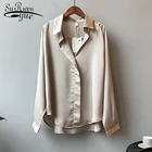 Женская атласная блузка, Элегантная блузка из искусственного шелка с V-образным вырезом, весна-осень, 5273